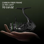 TEBEN LS Lightweight Spinning Reel 500-1000 Series, 3.8oz Ultralight Carbon Fiber Frame, 5+1 BB, 5.2:1 Gear Ratio, 6.6LBs Max Drag, Saltwater/Freshwater Fishing Reel