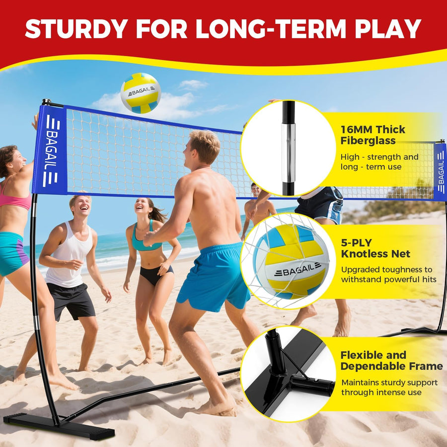 BAGAIL 12ft Portable Volleyball Net - Easy Setup Outdoor Net System for Backyard & Beach
