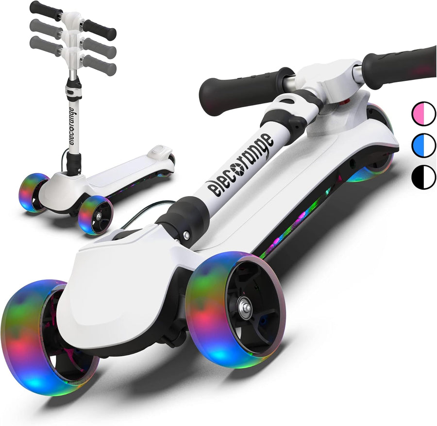 Elecorange Balance Electric Scooter for Kids Ages 2-9, Long Range, Easy Control Thumb Throttle, Solid Wide Light Up Deck & Wide Wheels, 3 Adjustable Height