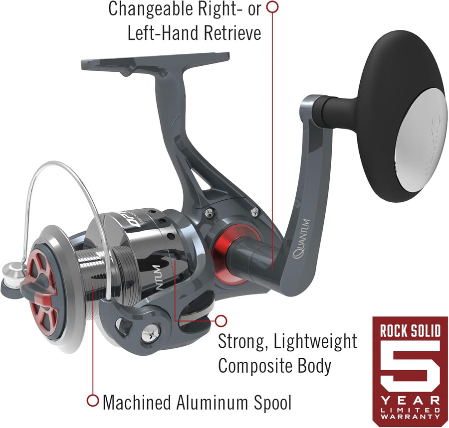 Quantum Optix Spinning Fishing Reel, 4 Bearings (3 + Clutch), Anti-Reverse with Smooth, Precisely-Aligned Gears