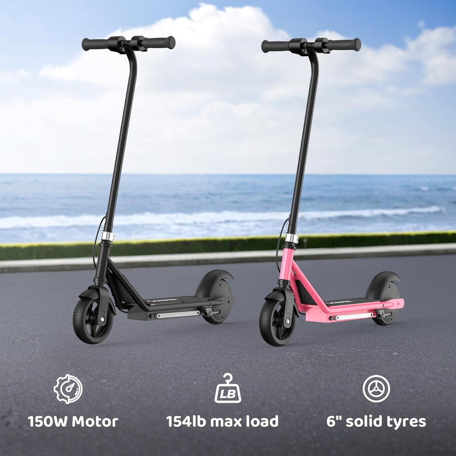 Kids Electric Scooter, 150W Motor, 3/6/10MPH Electric Scooter for Kids Ages 6-12, Double Brake, Magnetic Charging, Pedal Light for Boys/Girls
