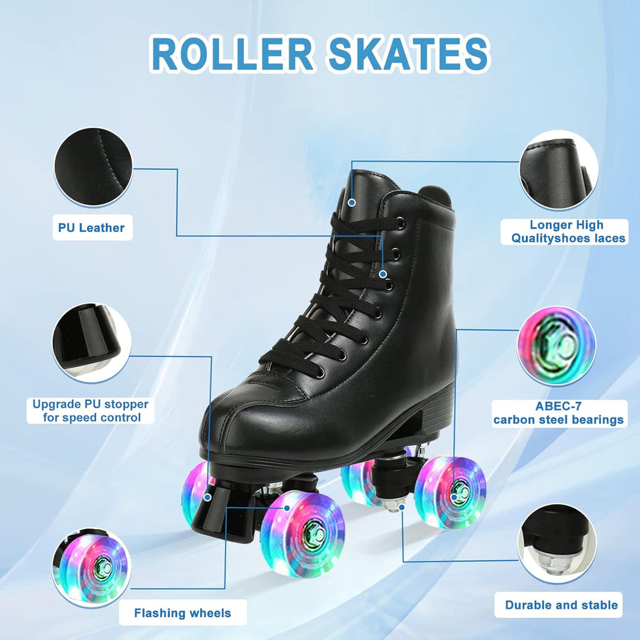 Jessie Leather Outdoor Adjustable Four-Wheel Roller Skates for Women and Men