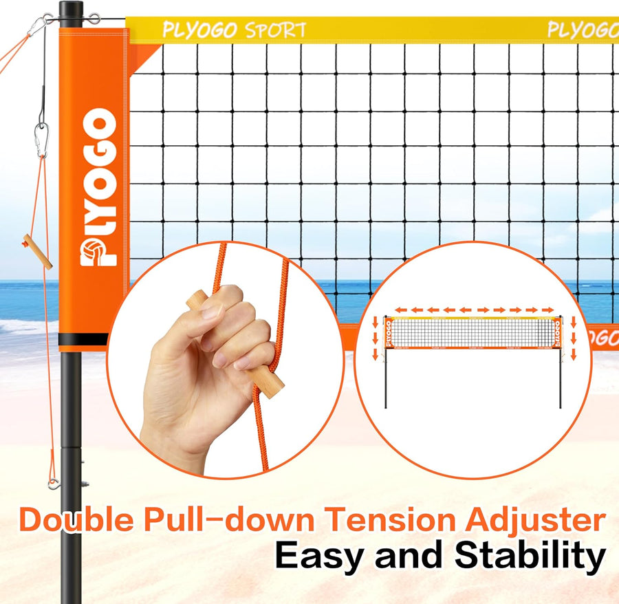 PLYOGO Professional Outdoor Volleyball Net - Adjustable Height Portable Net System for Backyard, Beach & Lawn