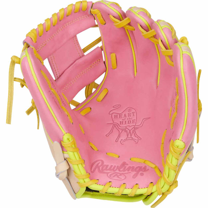Rawlings Heart of the Hide Color Sync 9.0 PROR312U-2P Pink/Yellow 11.25"-RHT Baseball Glove - image 2