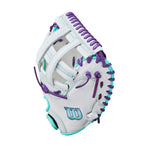 Wilson A500 Siren Fastpitch Dual Post CM White/Seafoam/Purple 32"-RHT Catcher Mitt - image 3