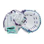 Wilson A500 Siren Fastpitch Dual Post CM White/Seafoam/Purple 32"-RHT Catcher Mitt - image 4