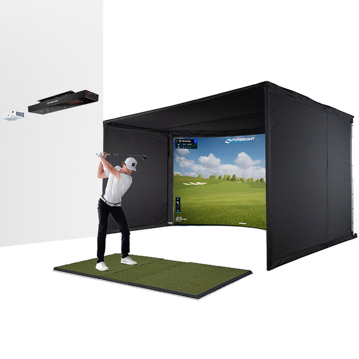 Uneekor EYE XR - curved enclosure golf simulator package
