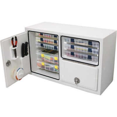 Free Standing Leaning Post Tackle Unit 8 Tray 1 Drawer - Boat Tackle Storage - White/White