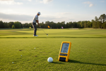 Golfer using TheStack Radar on driving range