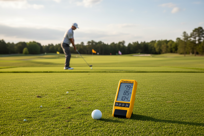 Golfer using TheStack Radar on driving range