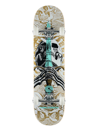 Powell Peralta Skull & Sword Wht/Gold Complete Skateboard 8x31.45 - image 1