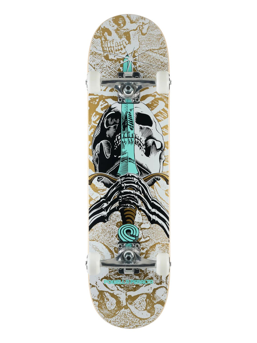 Powell Peralta Skull & Sword Wht/Gold Complete Skateboard 8x31.45 - image 1