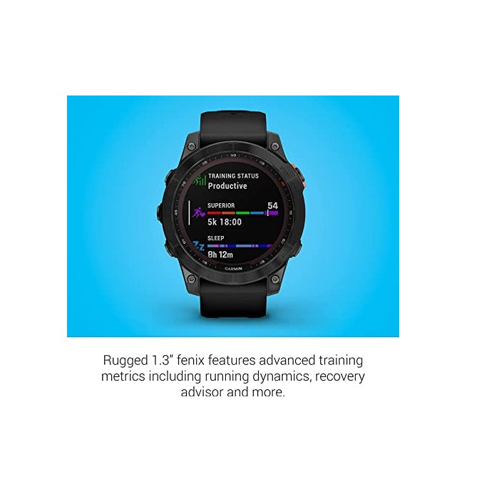 Garmin Fenix 7 Solar Adventure Smartwatch with Solar Charging Capabilities with GPS Touchscreen Health and Wellness Features Slate Gray with Black Band