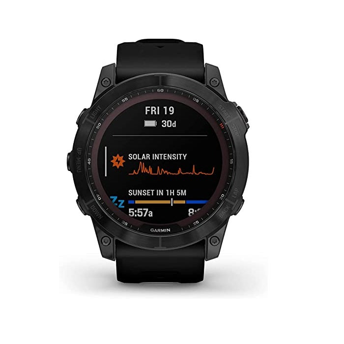 Garmin Fenix 7X Sapphire Solar Adventure smartwatch with Solar Charging Capabilities with GPS Touchscreen Wellness Features Black DLC Titanium with Black