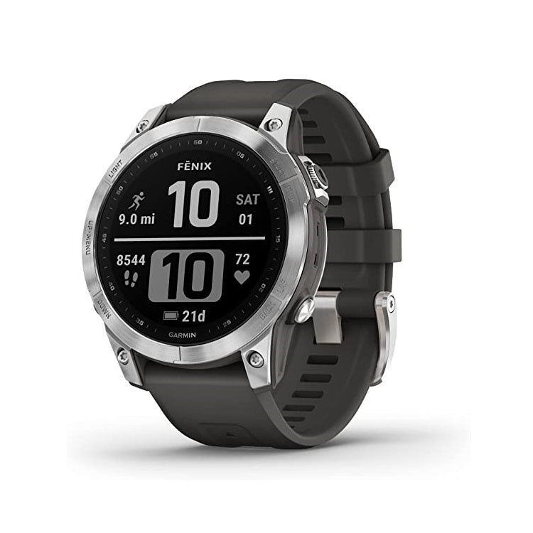 Garmin Fenix 7 Adventure Smartwatch Rugged Outdoor Watch with GPS Touchscreen Health and Wellness Features Silver with Graphite Band