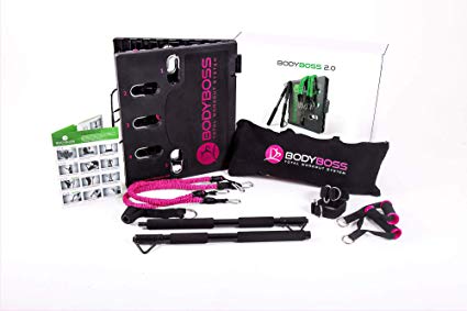 BodyBoss 2.0 - Full Portable Home Gym Workout Package + Resistance Bands - Collapsible Resistance Bar, Handles - Full Body Workouts for Home, Travel or Outside