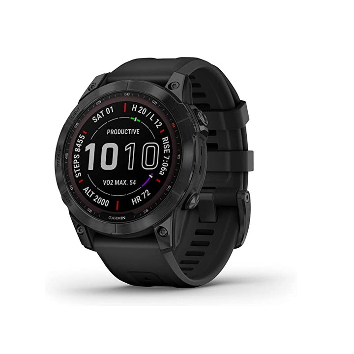 Garmin Fenix 7X Sapphire Solar Adventure smartwatch with Solar Charging Capabilities with GPS Touchscreen Wellness Features Black DLC Titanium with Black