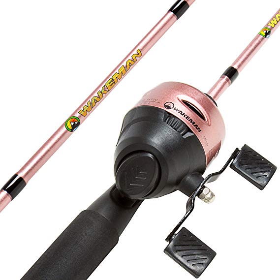 Wakeman Outdoors Fishing Pole – 64-Inch Fiberglass and Stainless Steel Rod and Pre-Spooled Reel Combo