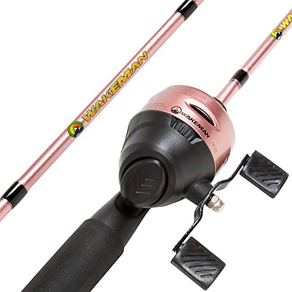 Wakeman Outdoors Fishing Pole – 64-Inch Fiberglass and Stainless Steel Rod and Pre-Spooled Reel Combo for Lake, Pond and Stream Casting
