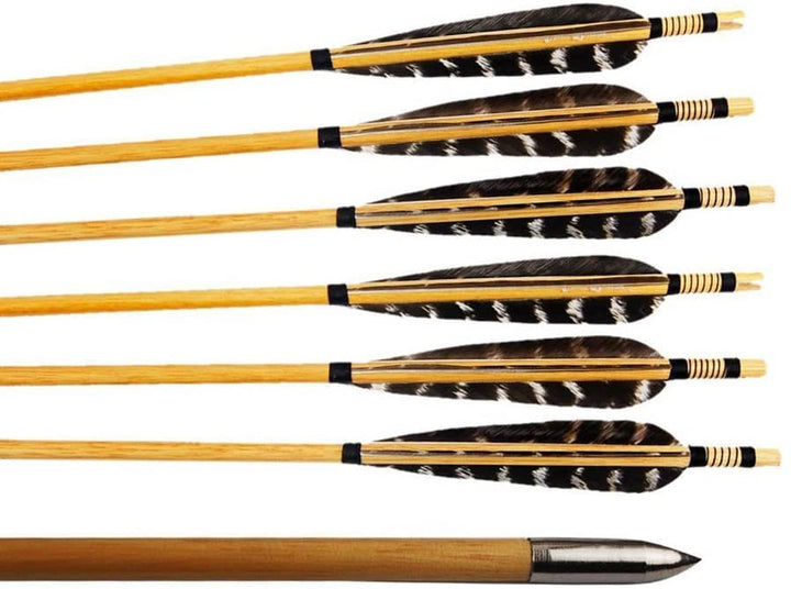 Huntingdoor 12 Pcs Turkey Feather Fletching Wooden Arrows Archery Target Arrows with Field Points for Recurve Bow or Longbow Targeting Practice Shooting