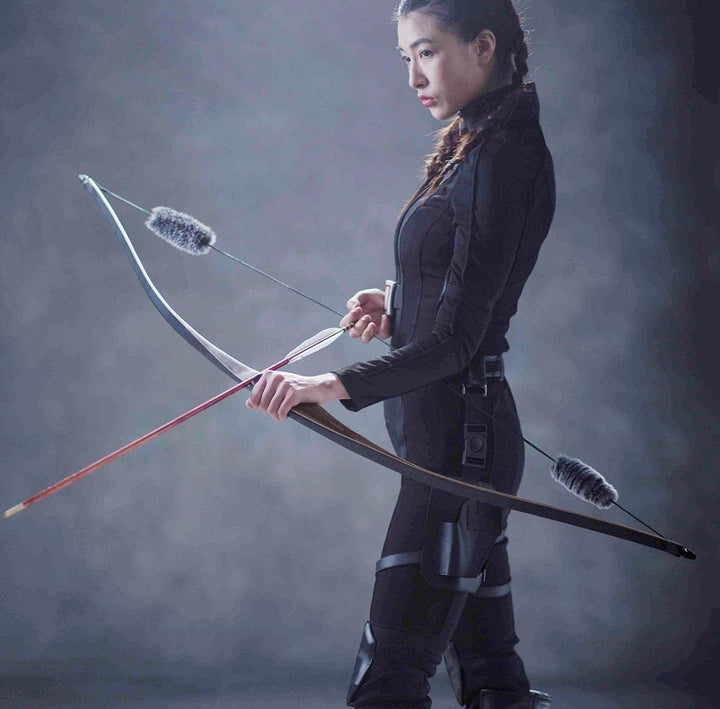 TOPARCHERY Archery 54'' Hunting Recurve Bow One Piece Traditional Wood Long Bow Targeting Practice Right Hand with Otter Balls String Silencer