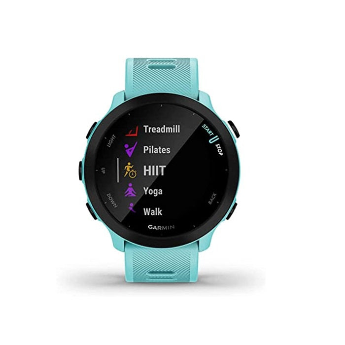 Garmin Forerunner 55, 010-02562-02 GPS Running Watch with Daily Suggested Workouts, Up to 2 Weeks of Battery Life, GPS Time Sync, Automatic Daylight, Aqua,