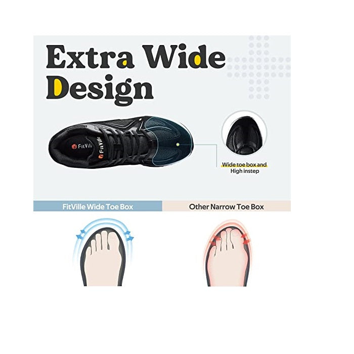 FitVille Extra Wide Walking Shoes for Men Wide Width Sneakers for Flat Feet Arch Fit Heel Pain Relief - Rebound Core