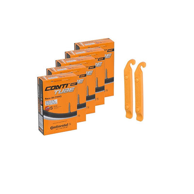 Continental Bicycle Tubes Race 28 700x20-25 S42 Presta Valve 42mm Bike Tube Super Value Bundle (Pack of 5 Conti tubes & 2 Conti tire lever)